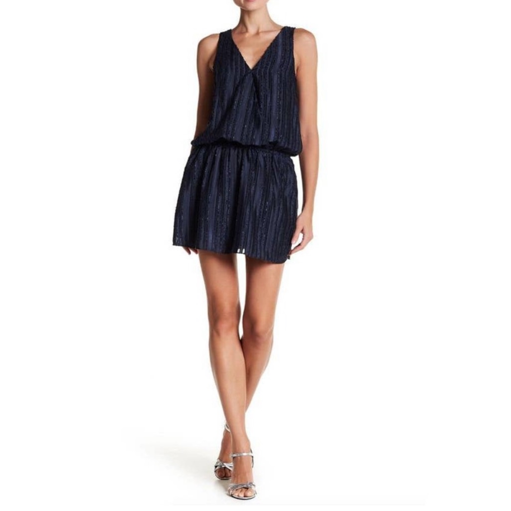 Parker Faux Wrap Style Mini Dress Navy Stripes Size Xs